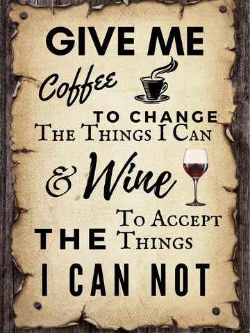 Image of Diamond painting with text "Give Me Coffee" above a cup of coffee and wine glass.