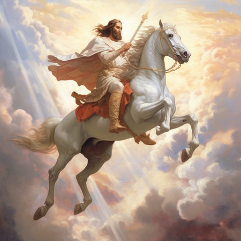 Image of Sparkling diamond art depicting Jesus Christ on a heavenly horse.