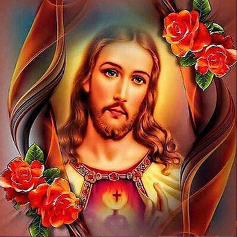 Image of Diamond painting portrait of Jesus Christ.