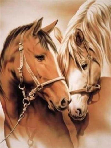 Image of Diamond painting of two horses nuzzling each other.