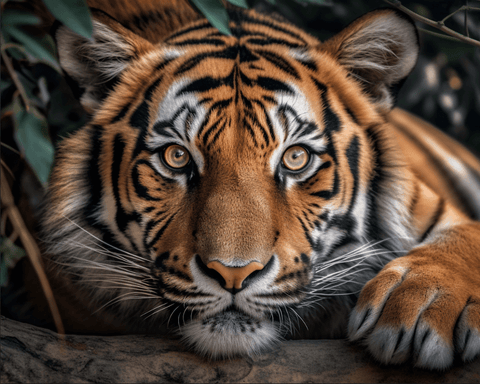 Image of Diamond painting of a majestic Bengal tiger with a powerful gaze, ready to hunt.