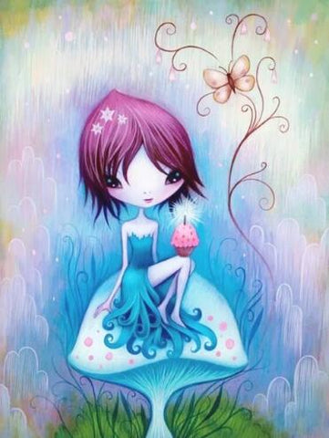 Image of Diamond painting featuring a fairy on a mushroom.