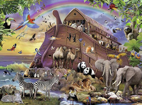 Image of Diamond painting depicting Noah's Ark with various animals entering the ark.