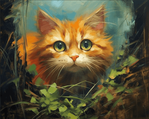 Image of A staring orange Cat with Green Eyes Diamond Painting