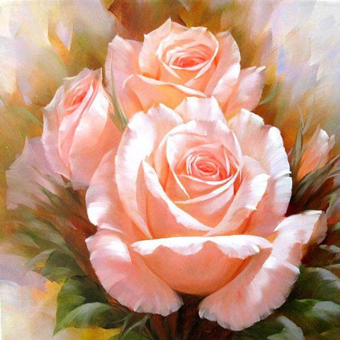 Image of Diamond painting of a vibrant bouquet of pink roses.