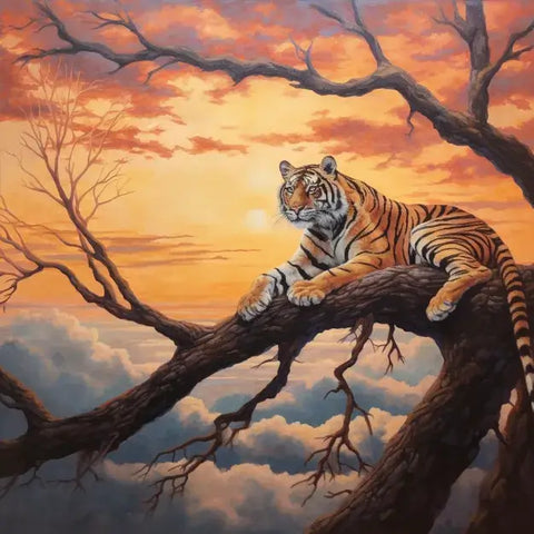 Image of Diamond Painting of a Tiger Resting on Tree Branch