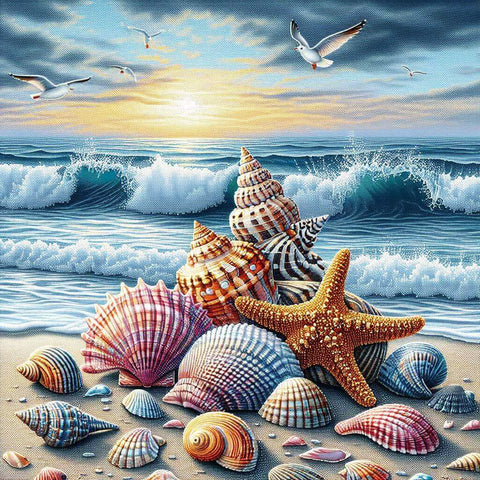 Image of Diamond Painting of Collection of Seashells on the Seashore
