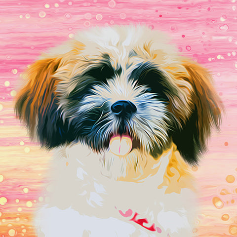 Image of Diamond Painting of a Cute Shih Tzu Puppy with Tongue Out