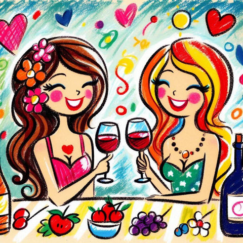 Image of Sparkling diamond art featuring two women enjoying a toast with wine.
