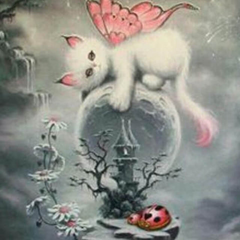 Image of Diamond painting featuring a whimsical fairy cat.