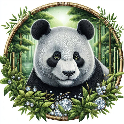 Image of Sparkling diamond art featuring a majestic panda bear.