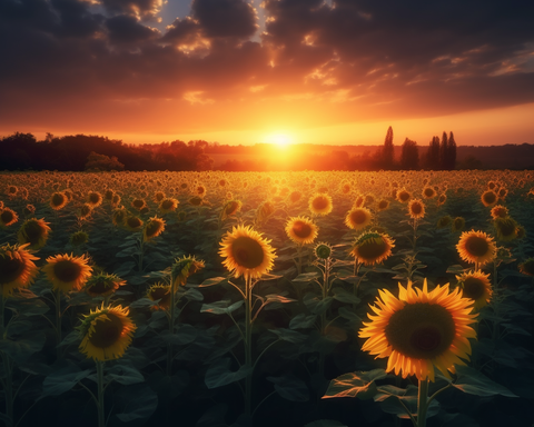 Image of Diamond Painting of Sunflowers in a Field at Sunset