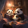Diamond Painting of Two Pandas Reading in Bed