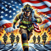 Patriotic diamond painting depicting firefighters honoring the American flag.