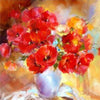Diamond painting of a vibrant bouquet of colorful poppies in a ceramic vase.