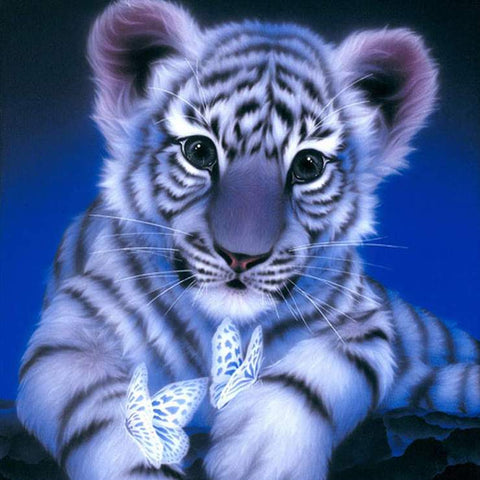 Image of Diamond Painting of White Tiger with Butterflies