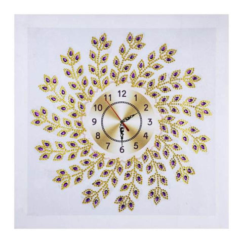 Image of Rhinestone Purple Leaf Wall Clock - DIY Diamond Painting