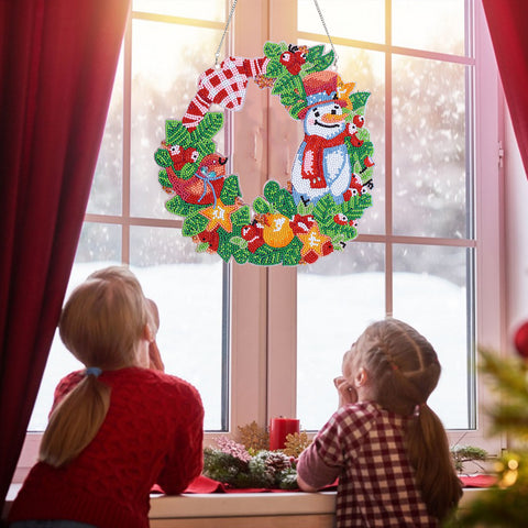 Image of Snowman Wreath - 5D DIY Diamond Painting Wall Hanging Decoration