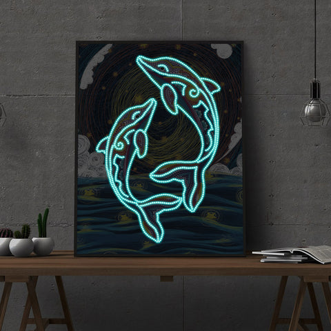 Image of Dolphins - DIY Diamond Painting Glow in the Dark