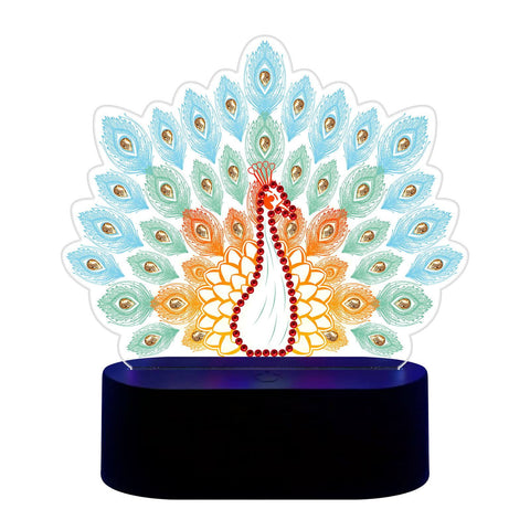 Image of Peacock - DIY Diamond Painting Glow in the Dark Lamp