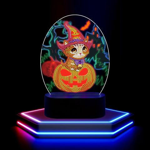 Image of Halloween Kitty - DIY Diamond Painting Glow in the Dark Lamp