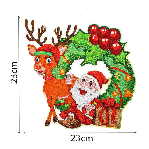 Image of Santa with Reindeer Wreath - 5D DIY Diamond Painting Wall Decoration