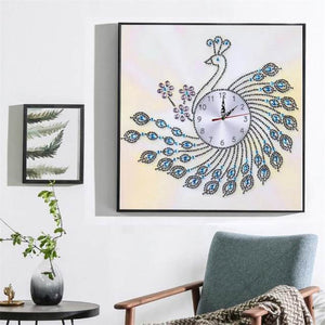 Rhinestone Peacock Wall Clock - DIY Diamond Painting