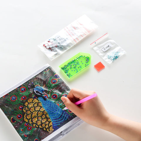 Image of Peacock in Blue - DIY Diamond Collapsible Storage Basket