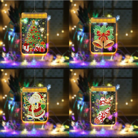 Image of DIY Diamond Painting LED Hanging Light Lamp Christmas Tree Ornaments