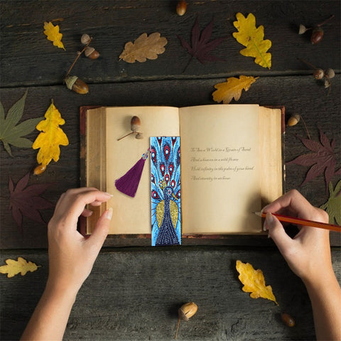 Image of Peacock in Blue - Diamond Painting Bookmark