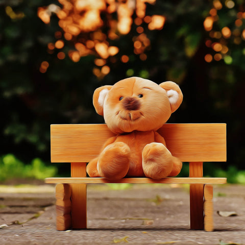 Image of Happy Teddy in the Bench - DIY Diamond Painting