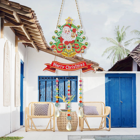 Image of Santa in Christmas Tree - DIY Diamond Painting Hanging Ornament