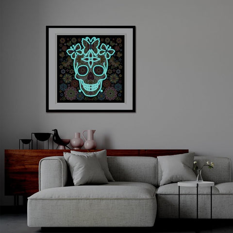 Image of Doodle Skeleton Floral - DIY Diamond Painting Glow in the Dark