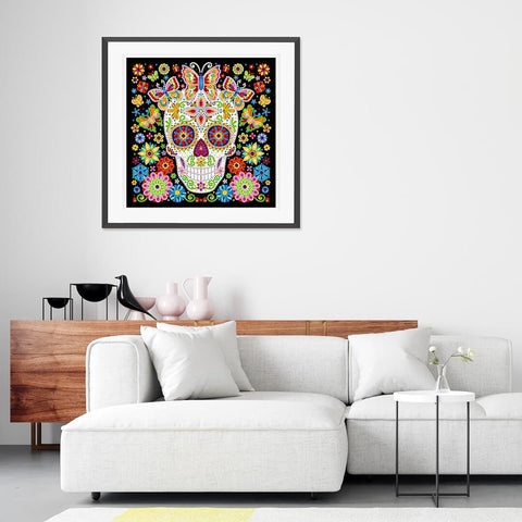 Image of Doodle Skeleton Floral - DIY Diamond Painting Glow in the Dark