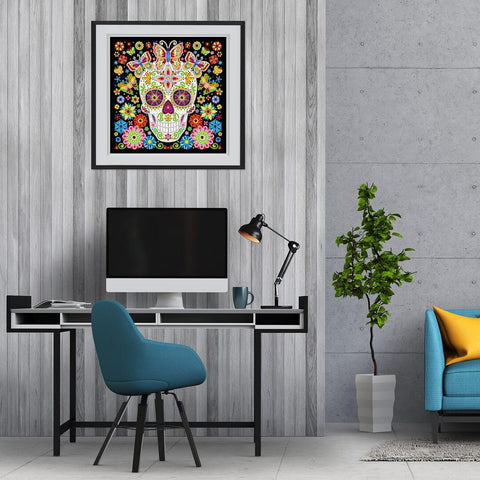 Image of Doodle Skeleton Floral - DIY Diamond Painting Glow in the Dark