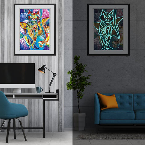 Image of Doodle Cat - DIY Diamond Painting Glow in the Dark