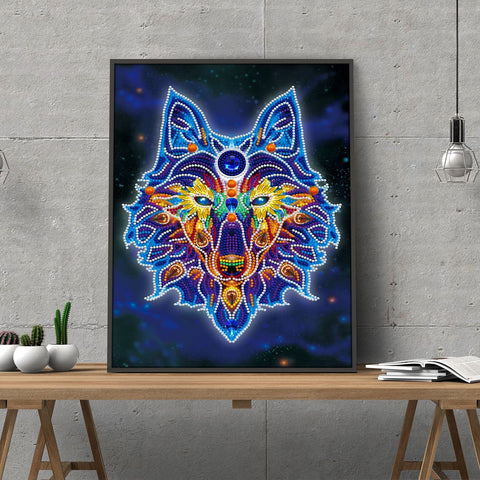 Image of Doodle Wolf - DIY Diamond Painting Glow in the Dark