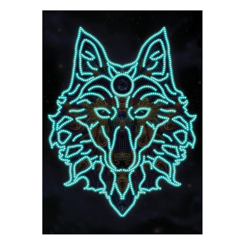 Image of Doodle Wolf - DIY Diamond Painting Glow in the Dark