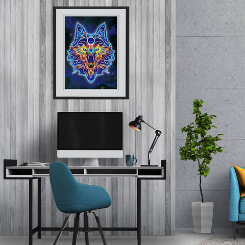 Image of Doodle Wolf - DIY Diamond Painting Glow in the Dark