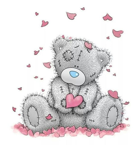 Image of Teddy bear Raining Hearts - DIY Diamond Painting