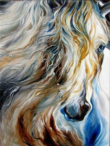 Diamond painting of a colorful horse head in abstract style.