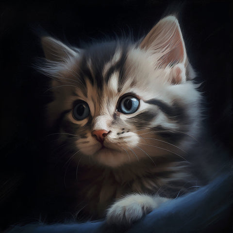 Image of Adorable kitten portrait with big blue eyes and soft fur, diamond painting.