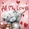 Adorable teddy bear painting a heart with the words 'All My Love' 