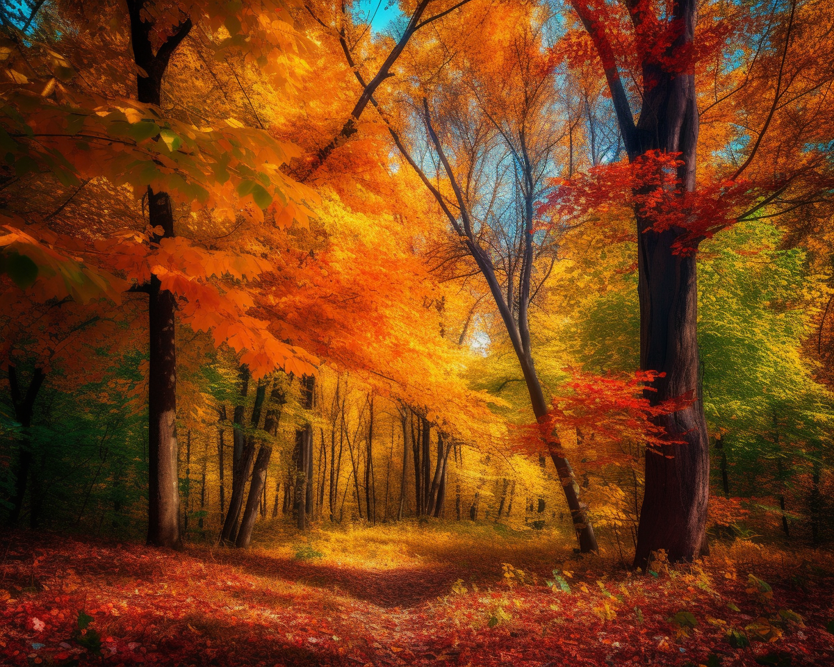 Diamond painting kit of an autumn forest landscape