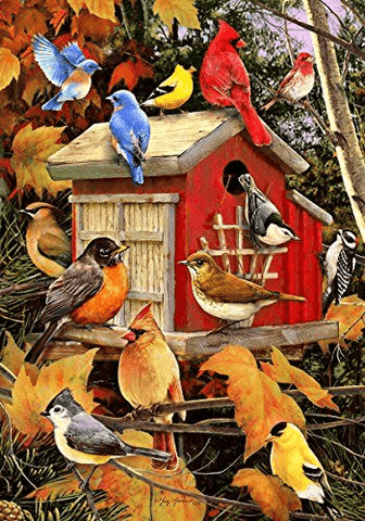 Image of Diamond painting kit with a birdhouse surrounded by birds