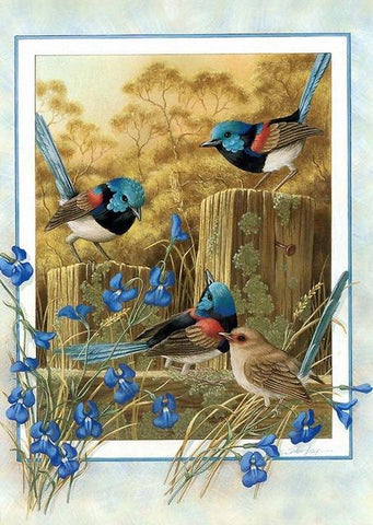 Image of Diamond painting of birds on a cut tree