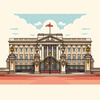 Diamond painting of Buckingham Palace, the official residence of the British monarch, with a red flag flying above the gates.