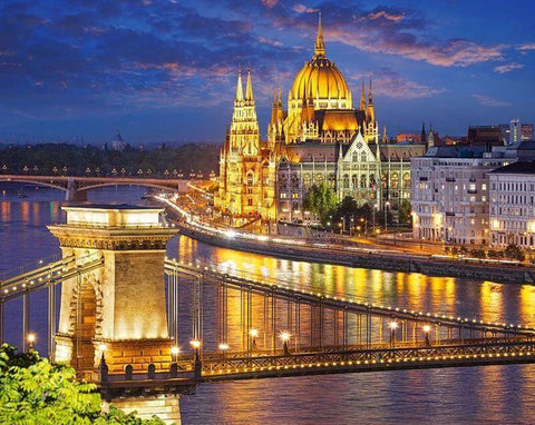 Image of Diamond painting of the Hungarian Parliament Building and Chain Bridge at night