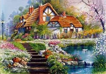 Image of Diamond Painting of Charming English Cottage with Garden