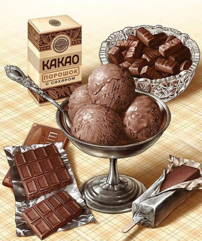 Image of Diamond painting of chocolate ice cream, candies, and bars